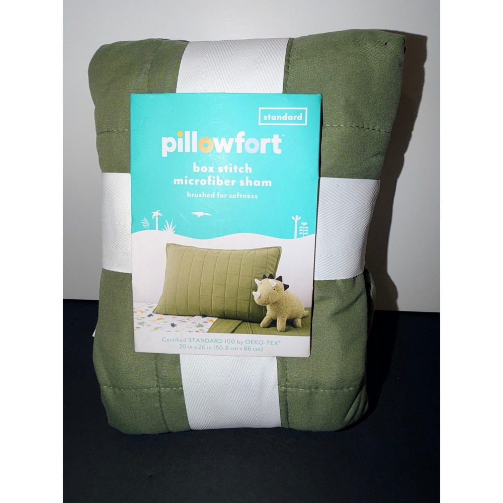 Pillowfort Box Stitch Microfiber Sham Standard Olive Green Quilted Soft 20x26